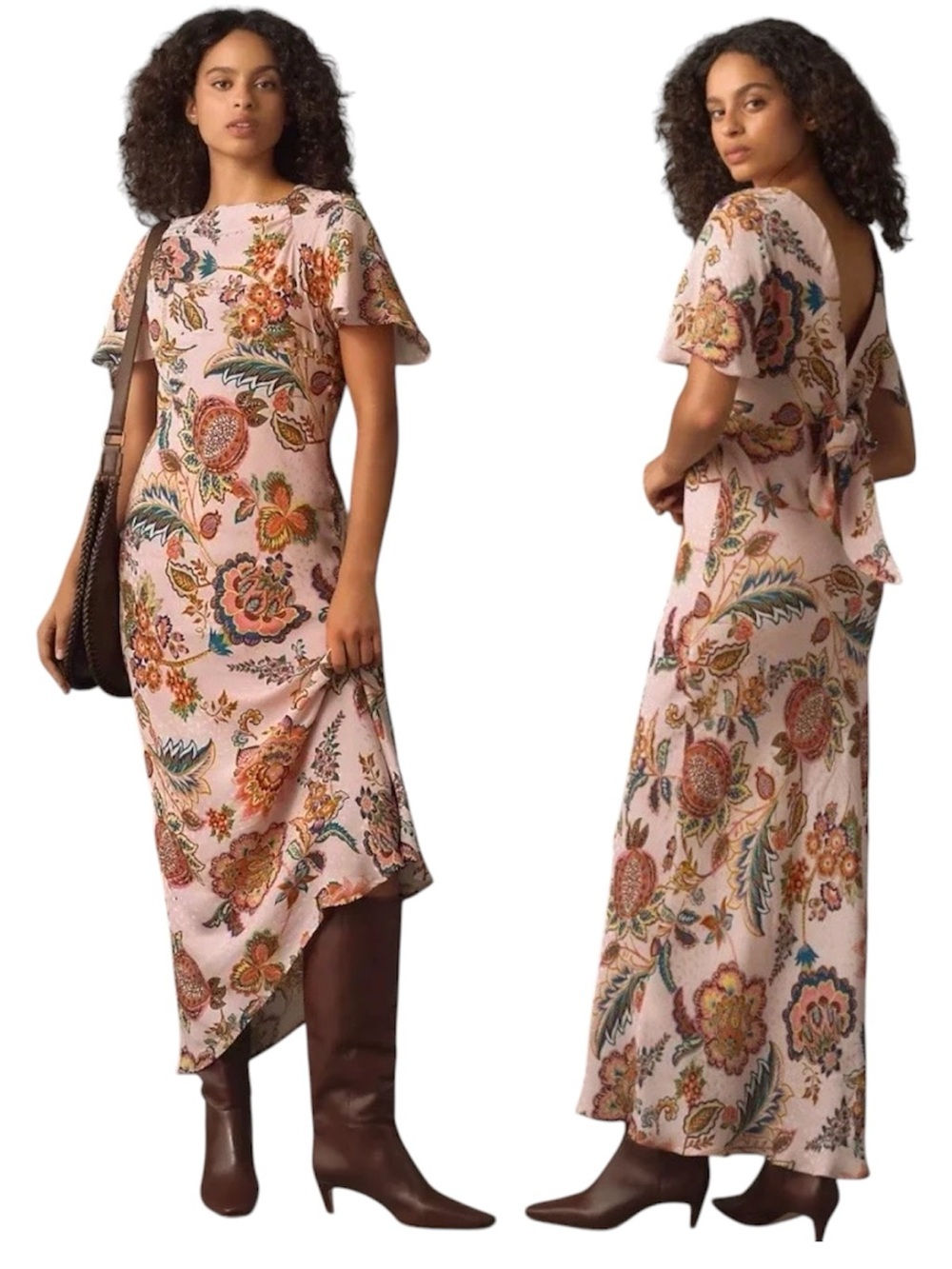 NWT Anthropologie x Kachel Flutter Sleeve Pink Paisley Slip Dress 18 W